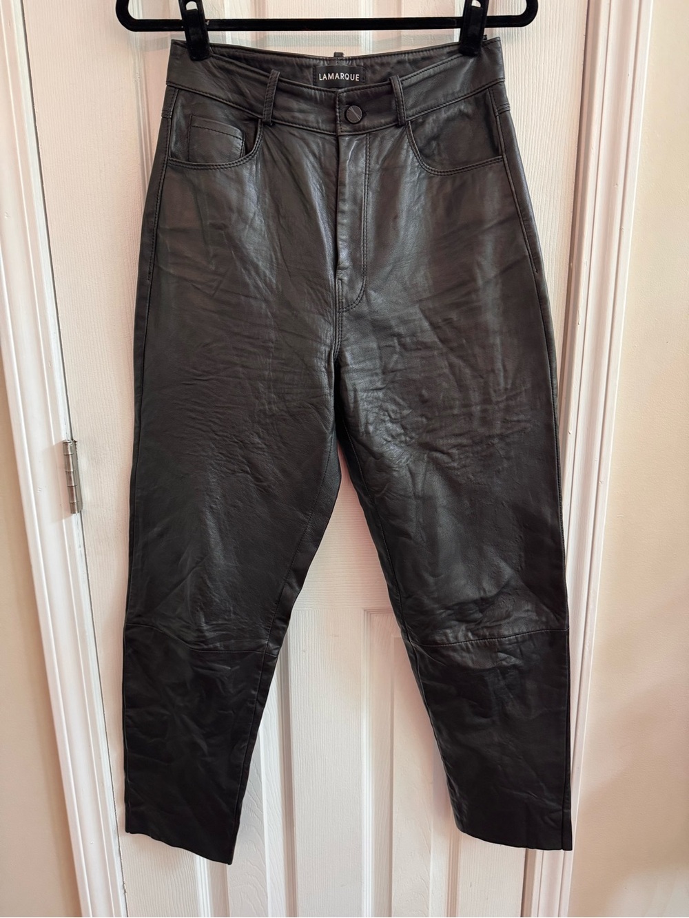 LAMARQUE High Rise Genuine Leather Pants Black Size 27